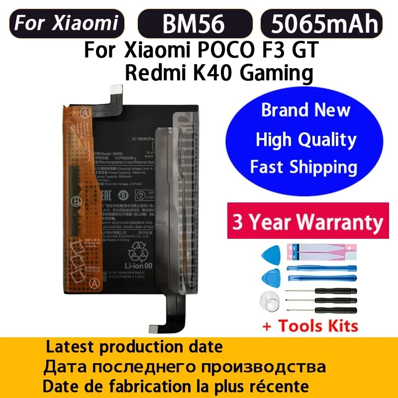 100% Fast Shipping 5065mAh BM56 For Xiaomi POCO F3GT Redmi K40 Gaming Edition Phone Replacement Batteries Bateria Batterij+Tools