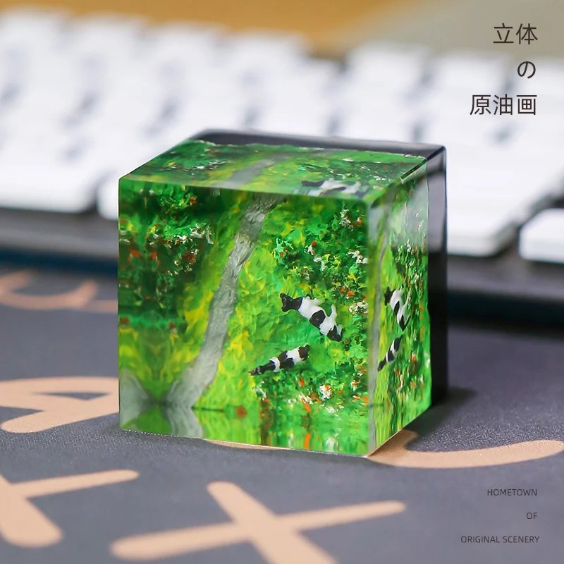 Three-dimensional landscape oil painting ornament resin advanced sense niche emotional stability healing knickknack ins