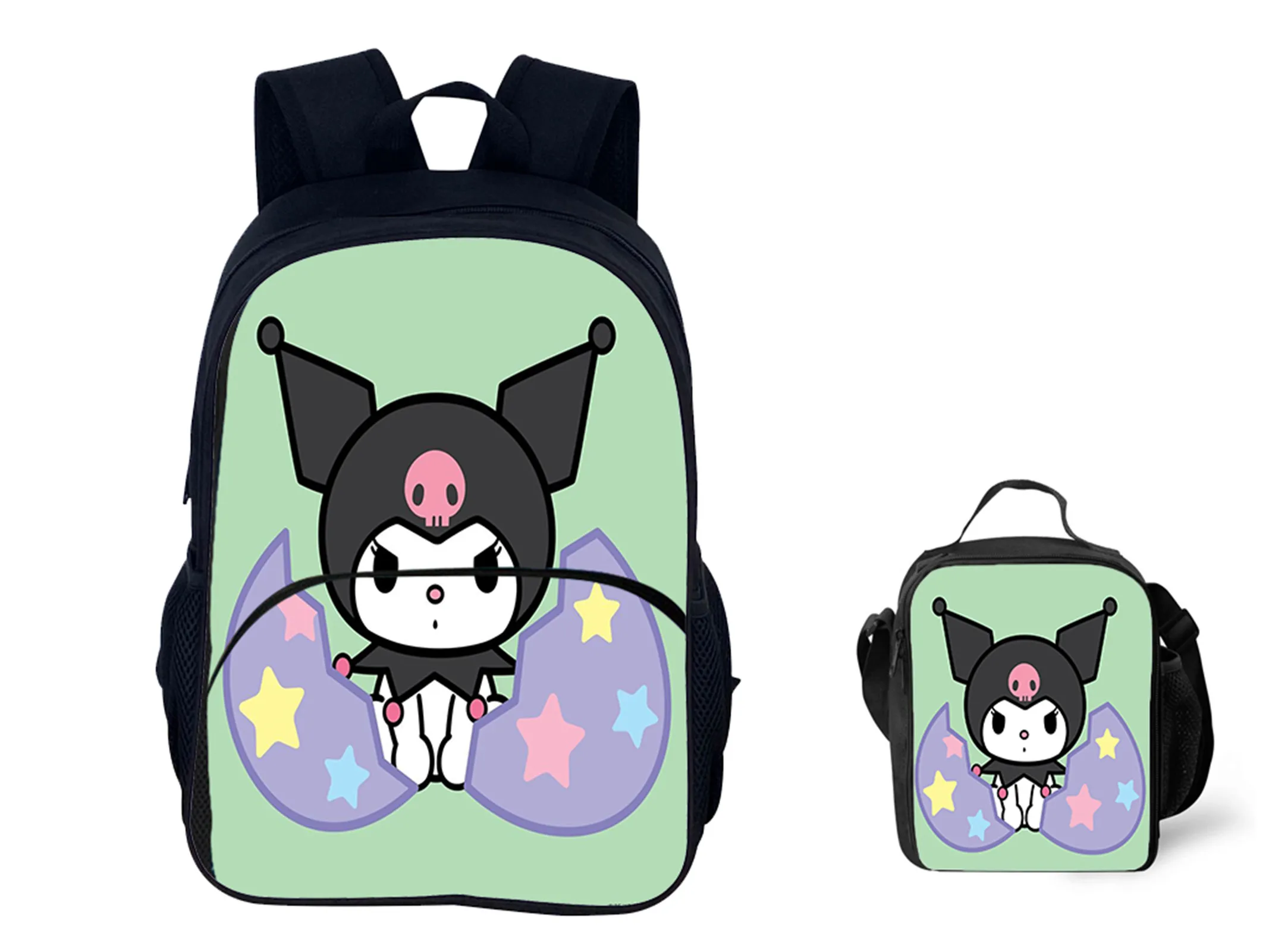 2 in 1 School Bag Set-Elementary Boy Girl Kuromi Cartoon Backpack with Waterproof Lunch Box for Unisex Kid