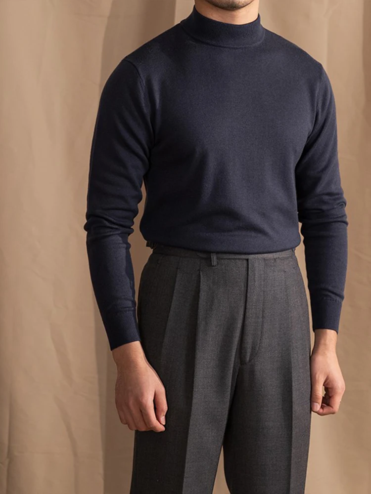 High-End Skin-Friendly Wool Blended Mock Neck Sweater All-Matching Warm Bottoming Sweater Trendy Men