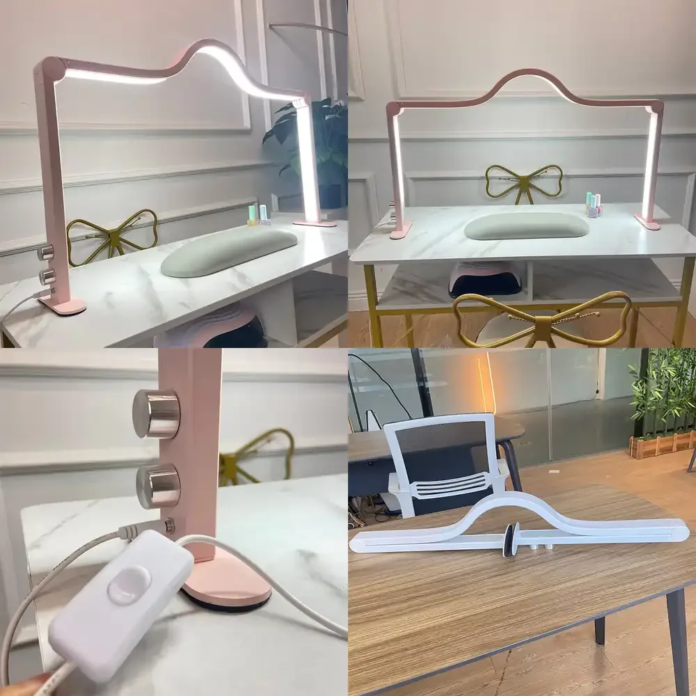 

45W Half Moon LED Lamp for Eyelash Extension Manicure Table Light for Nail Desk with Adjustable Arm Rhinestone Decor
