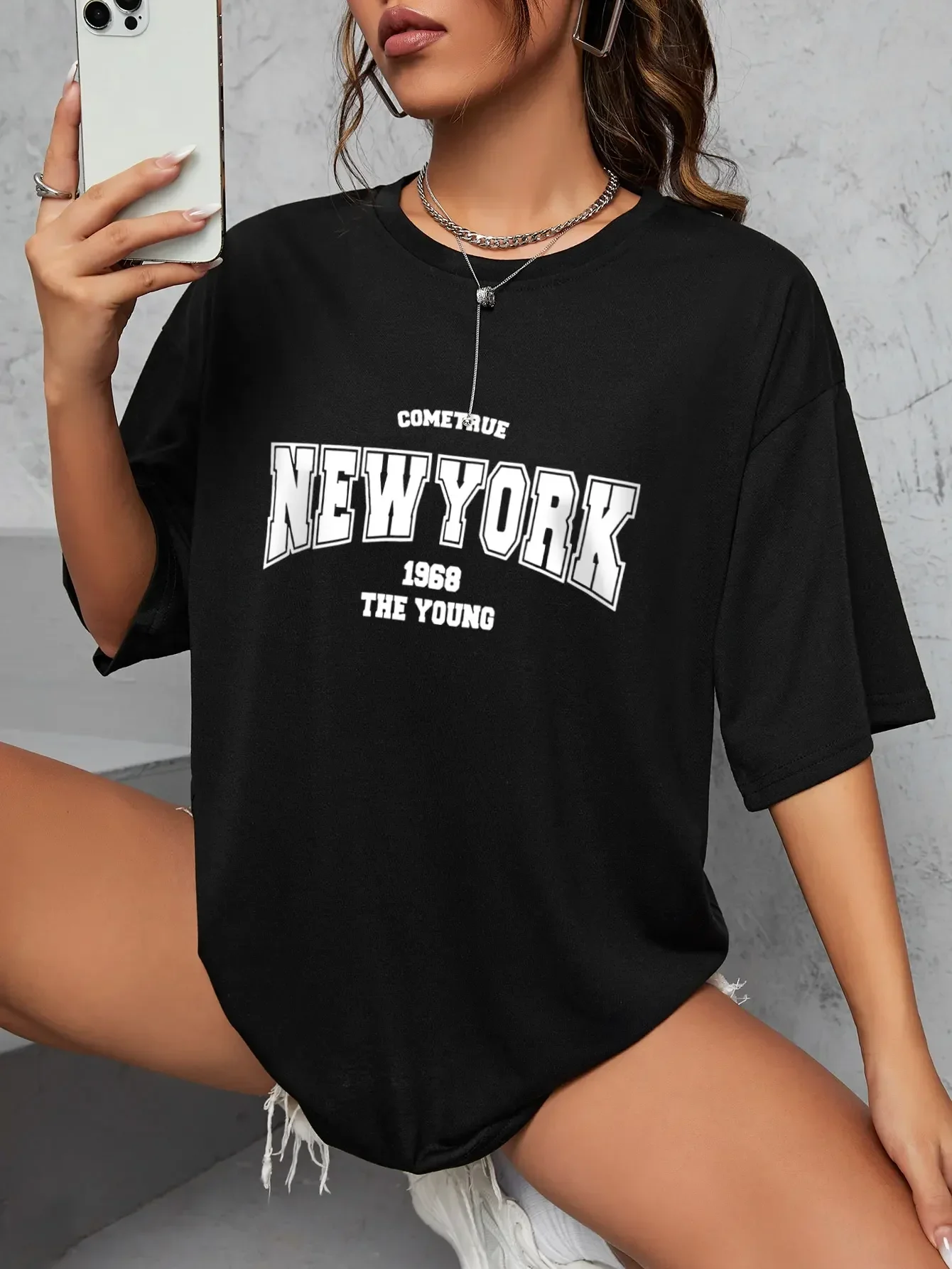 When 1968 The New York Is Young  Woman Tshirts Oversize Daily Tshirts Creativity Streettshirt Individual Casual Clothes