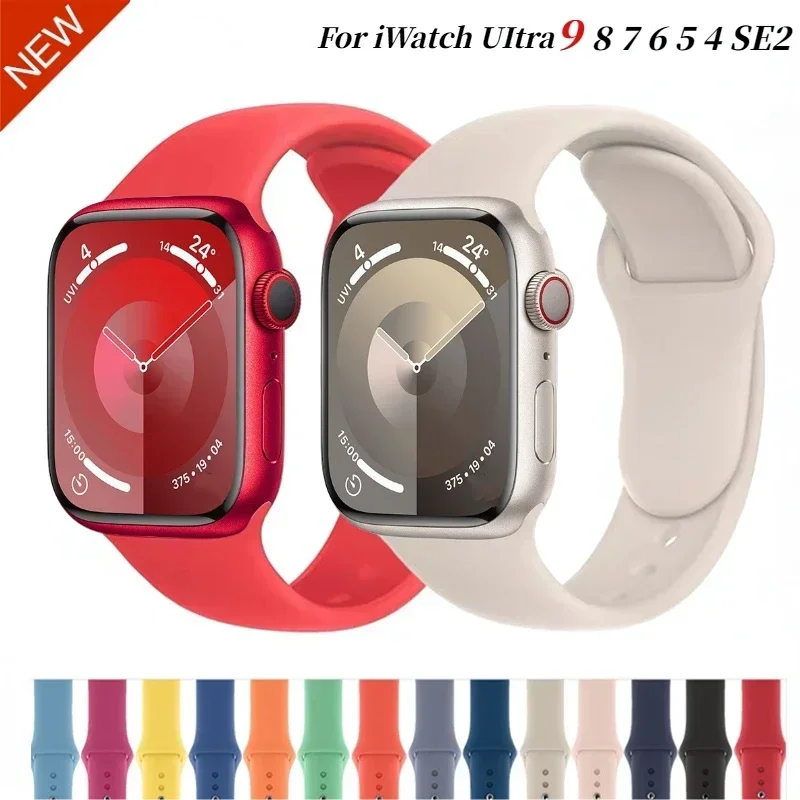 Силиконовый ремешок для Apple Watch Band 45 мм 44 мм 42 мм 41 мм 40 мм Ultra 2 49 мм Ремешок для часов Браслет Ремень iWatch Series 9 8 7 6 5 4 3 SE