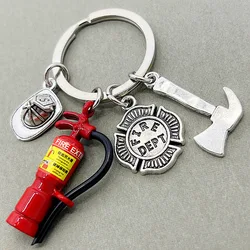 Fire Extinguisher Badge Firefighter Creative Hard Hat 3d Fire Truck Keychain