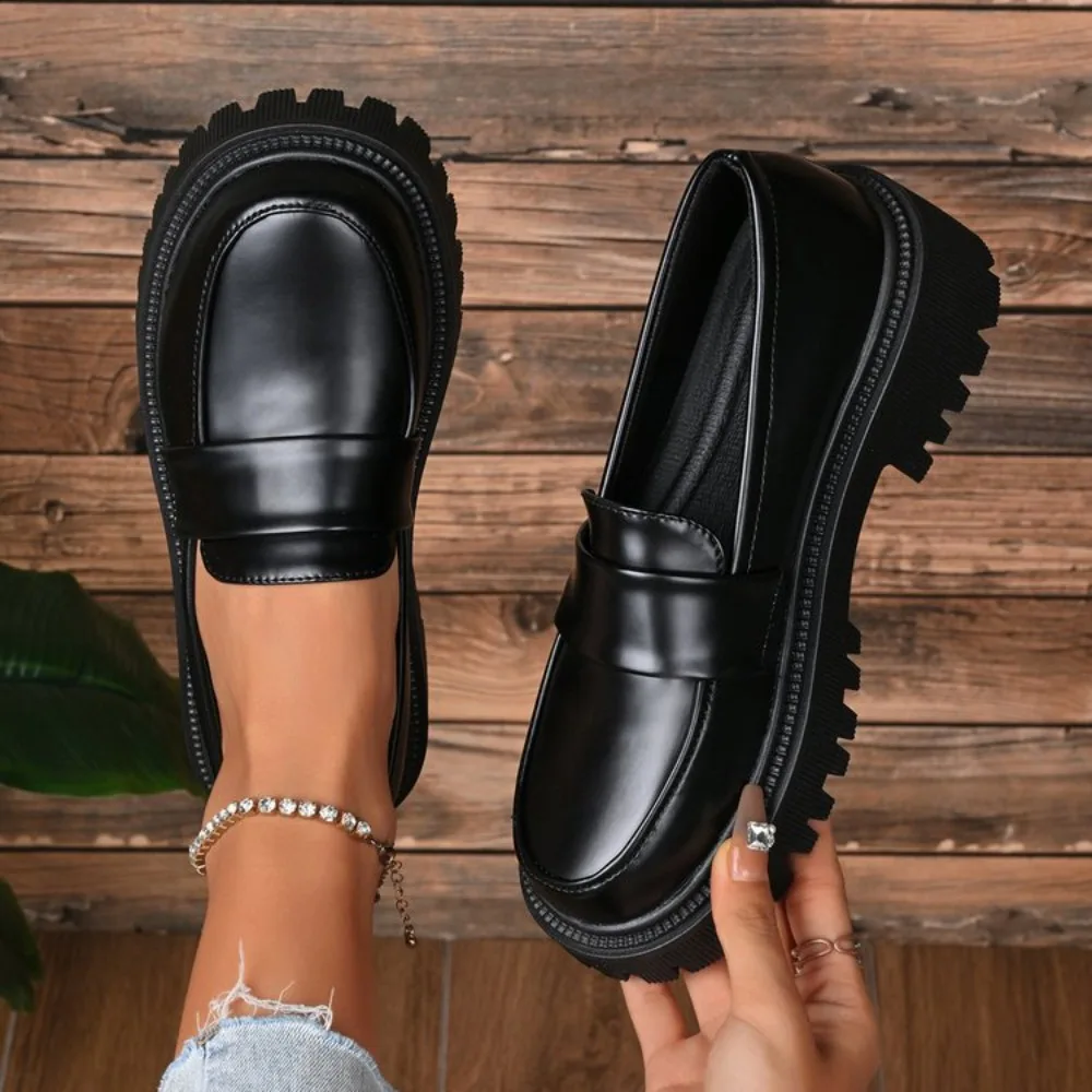

British Style Platform Loafers Women 2026 Plus Size Round Toe Single Shoes Woman Thick Bottom Pu Leather Oxfords Zapatos Mujer