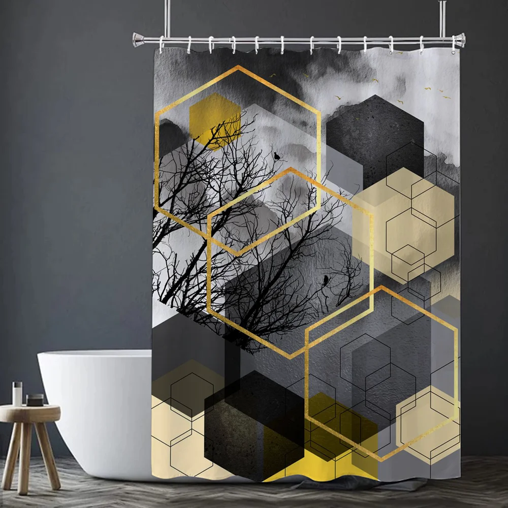 Geometric Shower Curtains Things for the Bathroom Accessories Folding Partition Bath Curtain Bedrooms Houses Rooms Quarto Home