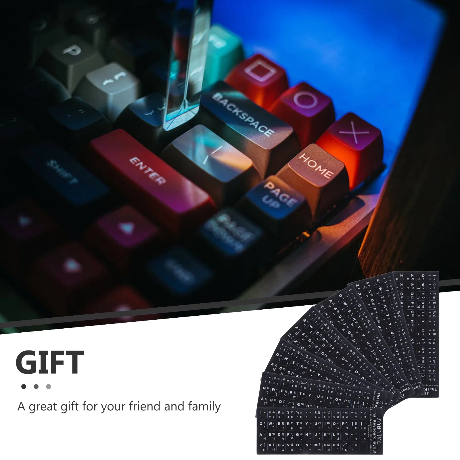 10Pcs Black Background Keyboard Stickers White Lettering Multi-Language Use Universal Computer Accessories Replacement Keyboard