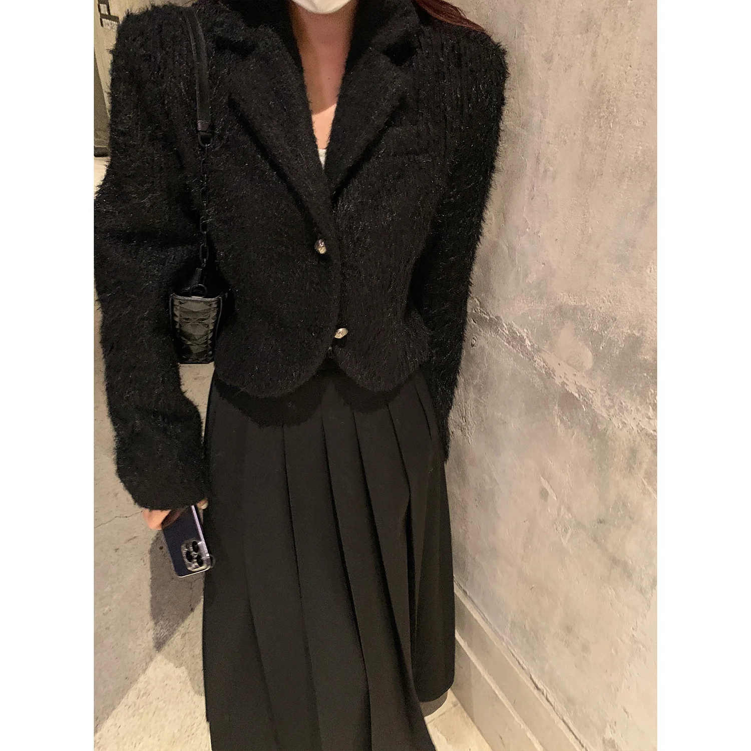 

Черный ort Шерстяной костюм Jaet Thi Верхняя одежда Женская осенне-зимняя новинка High-End Feeling Long Sve irt