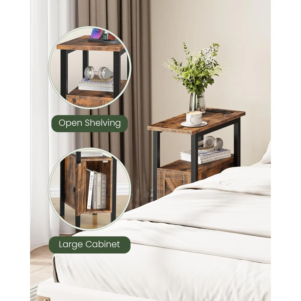 طاولة نهاية المزرعة، طاولة جانبية ضيقة للمساحات الصغيرة، منضدة رفيعة مع محطة شحن، مع منفذين تيار متردد، 1 USB و1 T #5