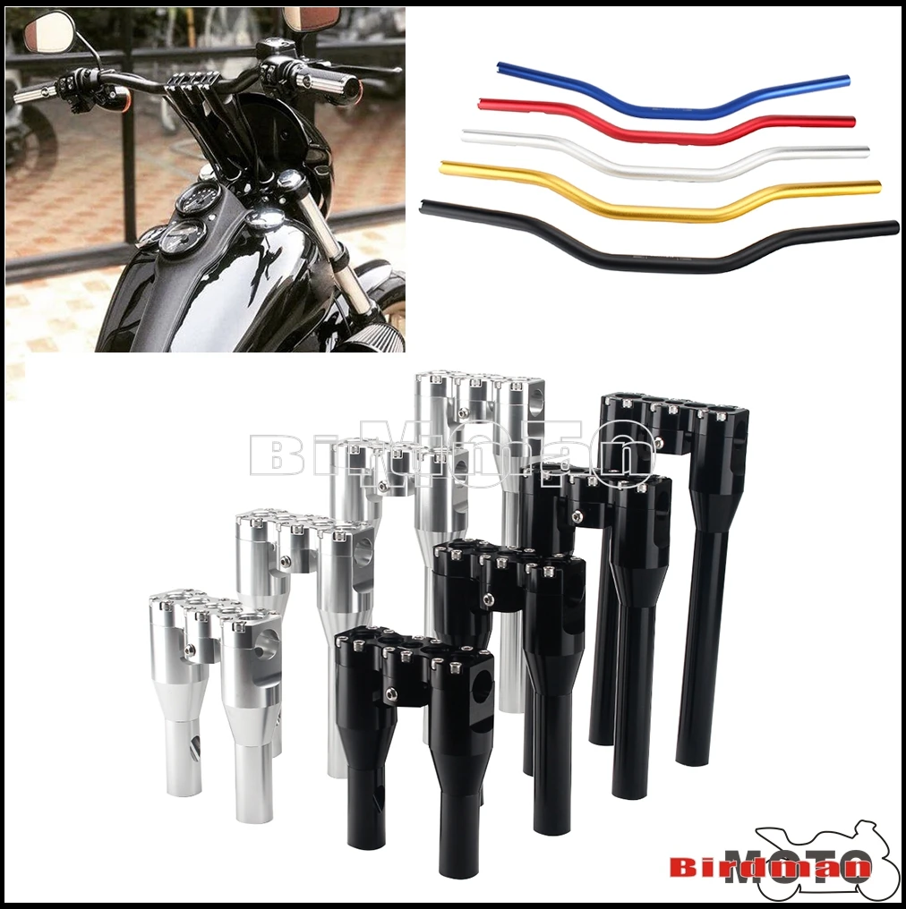 

Universal for Harley Dyna Sportster Softail Cafe Racer 1-1/8" Handlebar Riser Kit Handle Bar Clamp Tach Gauge Mount 6"-12" Riser