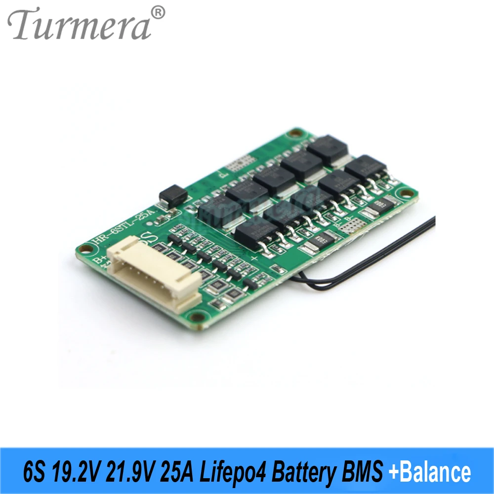 Turmera 6S 25A Balance BMS 19.2V 21.9V Lifepo4 Battery Protected Board with PTC Use in 18650 26650 32700 33140 Lifepo4 Batteries