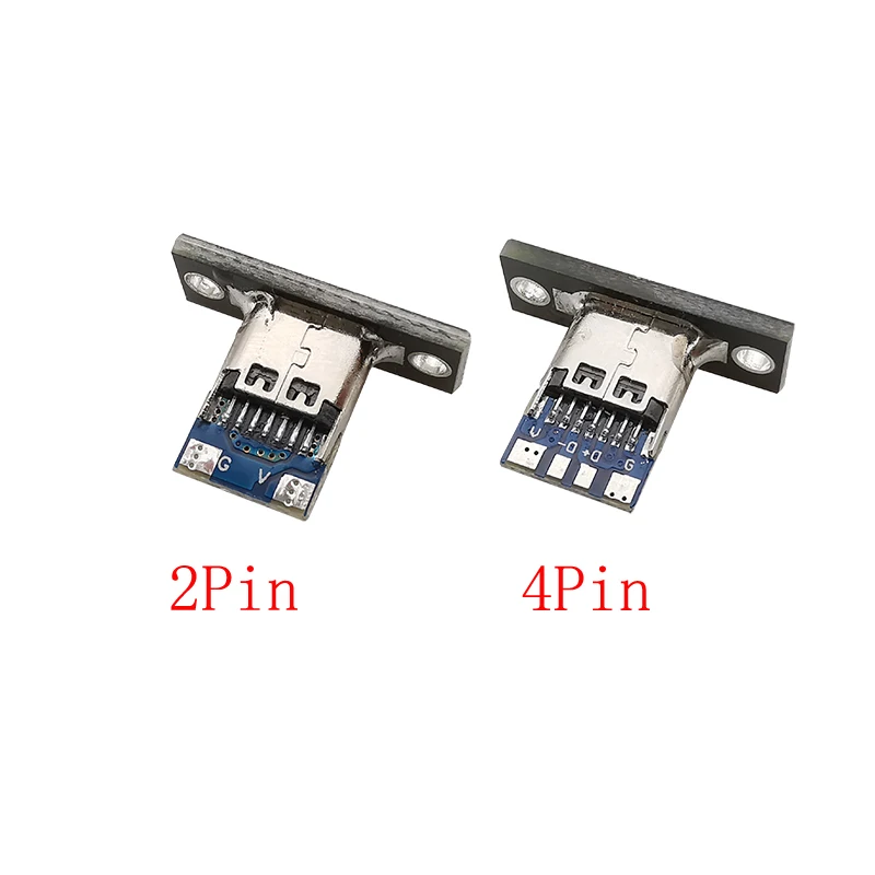 6Pcs Type-C USB Jack 2/4 Pin Female Soldering Connector Charging Port USB Type C Socket Adapter With Screw Fixing Plate Black