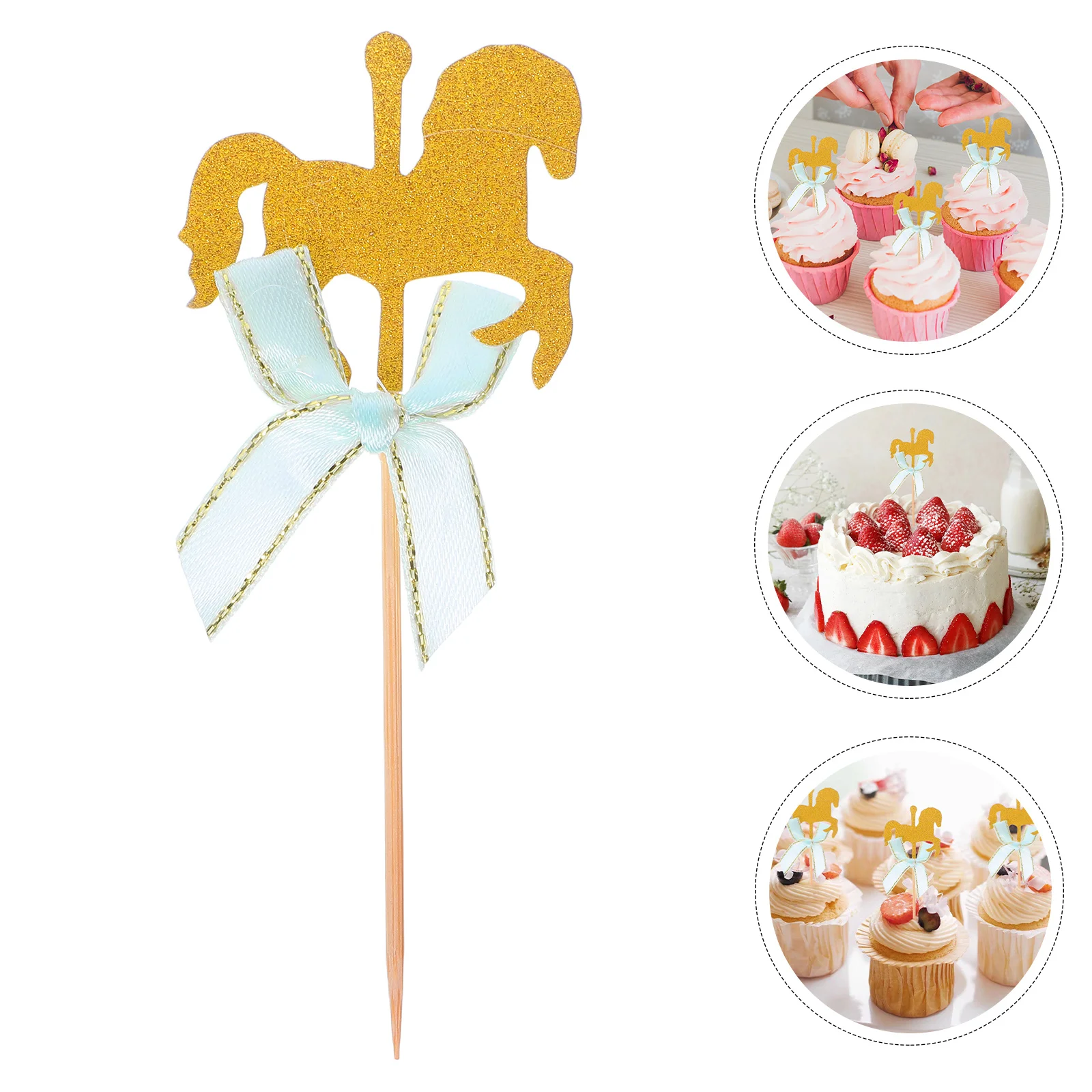 

20pcs Carousel Shape Cake Pops Picks Cute Dessert Toppers For Birthday Halloween Party Cupcake Cake Fruit Decor