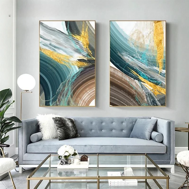 Abstract Gold Foil Canvas Painting Modern Green Rings Posters and Prints Abstract Tableaux for Living Room Big Wall Art Picture