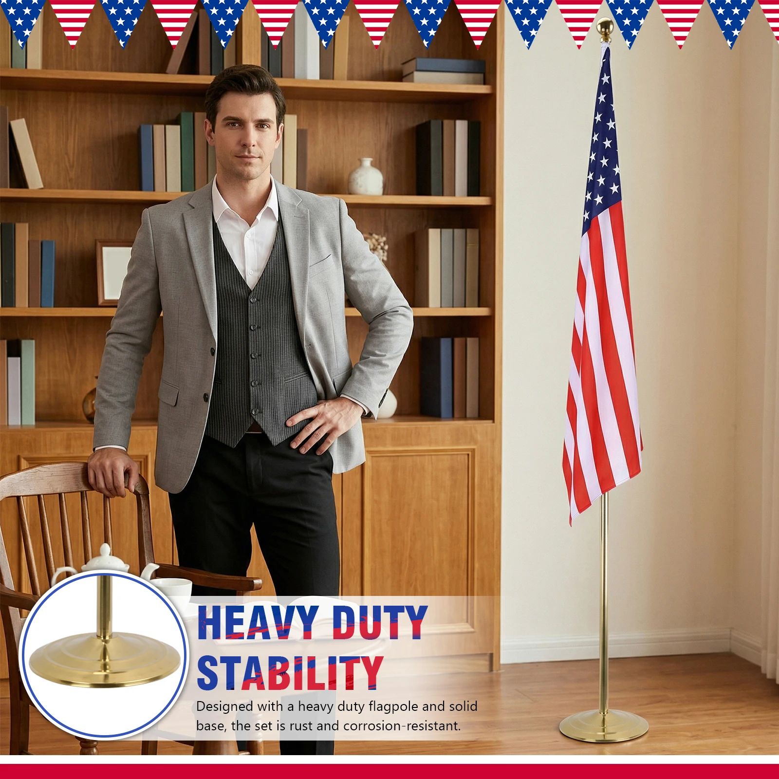 

Набор из 6 штук: 2,6-метровые флагштоки из нержавеющей стали с основанием и шарообразным наконечником, регулируемая высота, для офиса, городского здания