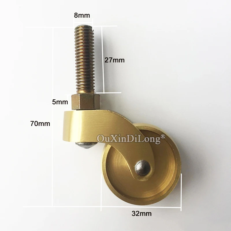 4PCS 1.25'' Solid Brass Casters Table Chair Sofa Couch Cabinet Feet Castors 360° Swivel Wheels Smoothly Moving Furniture Rollers