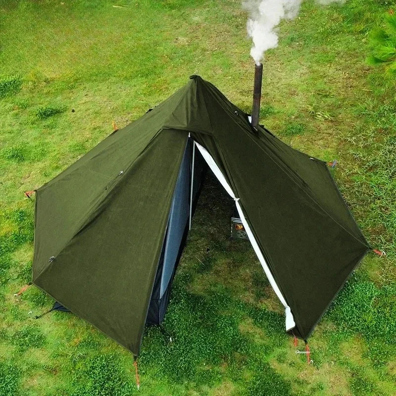

Camping Hot Tent with Chimney Window Outdoor Ultralight Tipi Teepee Tent Pyramid Double Layer Bushcraft 1 Person Tents Hot Tent