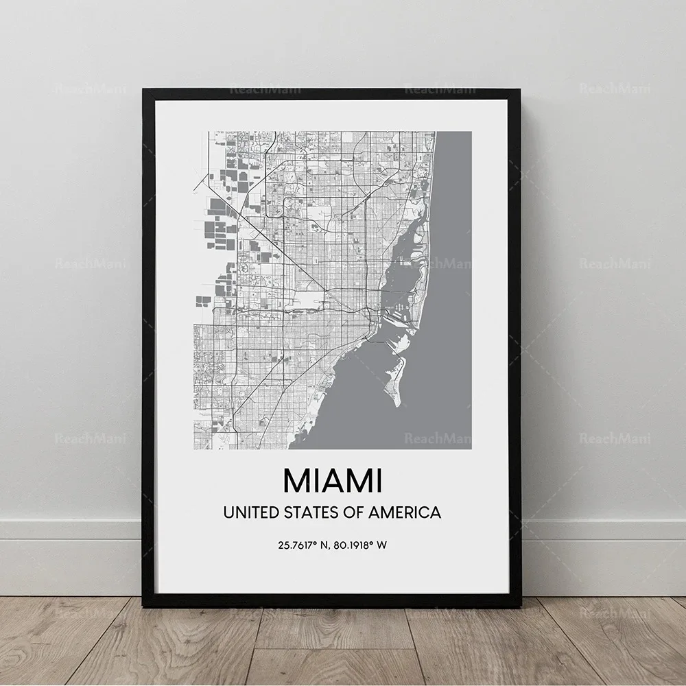 Map Poster Phoenix Map Chicago Houston Montreal Vancouver Poster Oxford UK Travel Black and White Minimalist Poster Canvas Paint