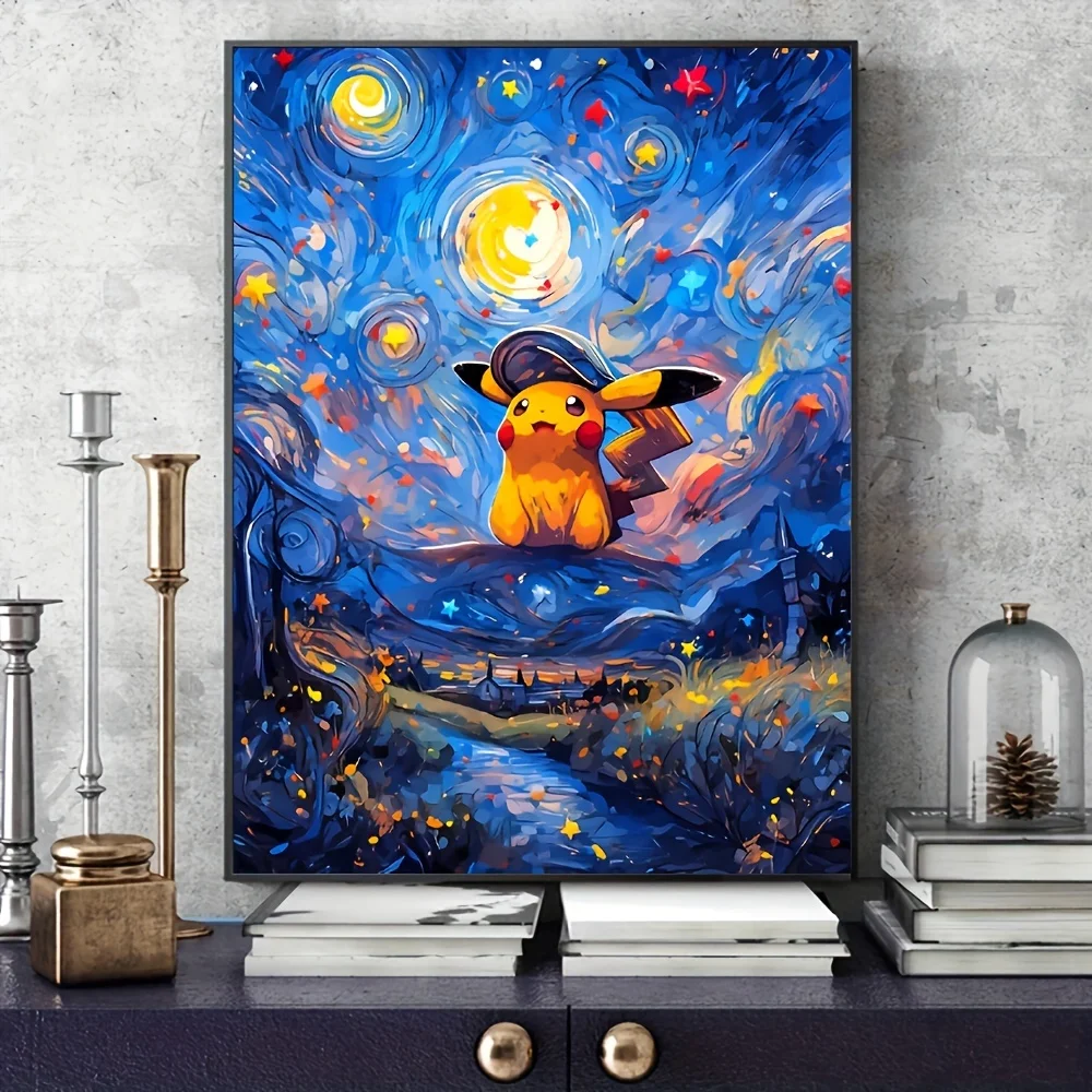 Cartoon Anime The Starry Night Pokemon Pikachu Poster Wall Art Prints Canvas Painting Wall  Bedroom  Living Room  Home Decor