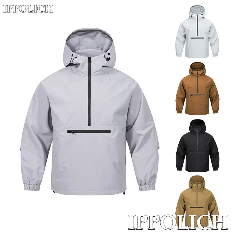 

Hiking Jacket Men Outdoor Waterproof Fishing Hooded Jacket Adjustable Drawstring Travel Coat Mountaineering Fishing Hooded Coat