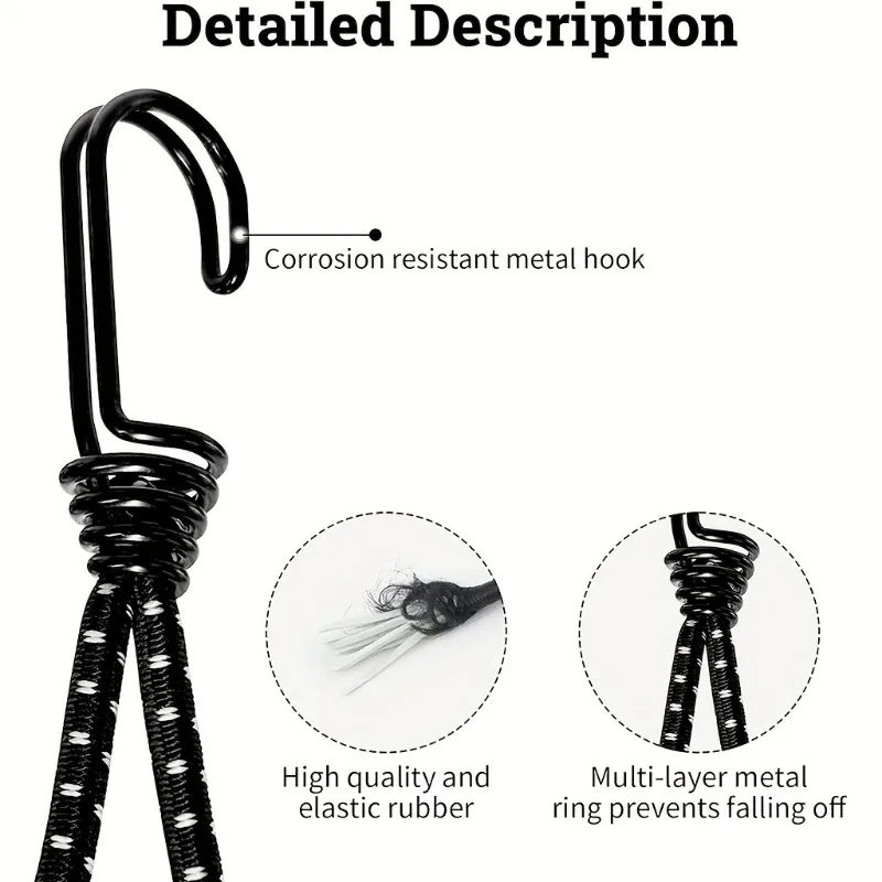 5pcs Thick Polyester Core Elastic Cord Rustproof Metal S Hook Windproof Accessory For Patio Parasol Tent Canopy Fixing