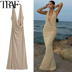 TRAF Sukienki damskie Halter Neck Bodycon Długie sukienki Kobieta Lato Backless Prom Party Sukienki Off Shoulder Sexy Maxi Dress