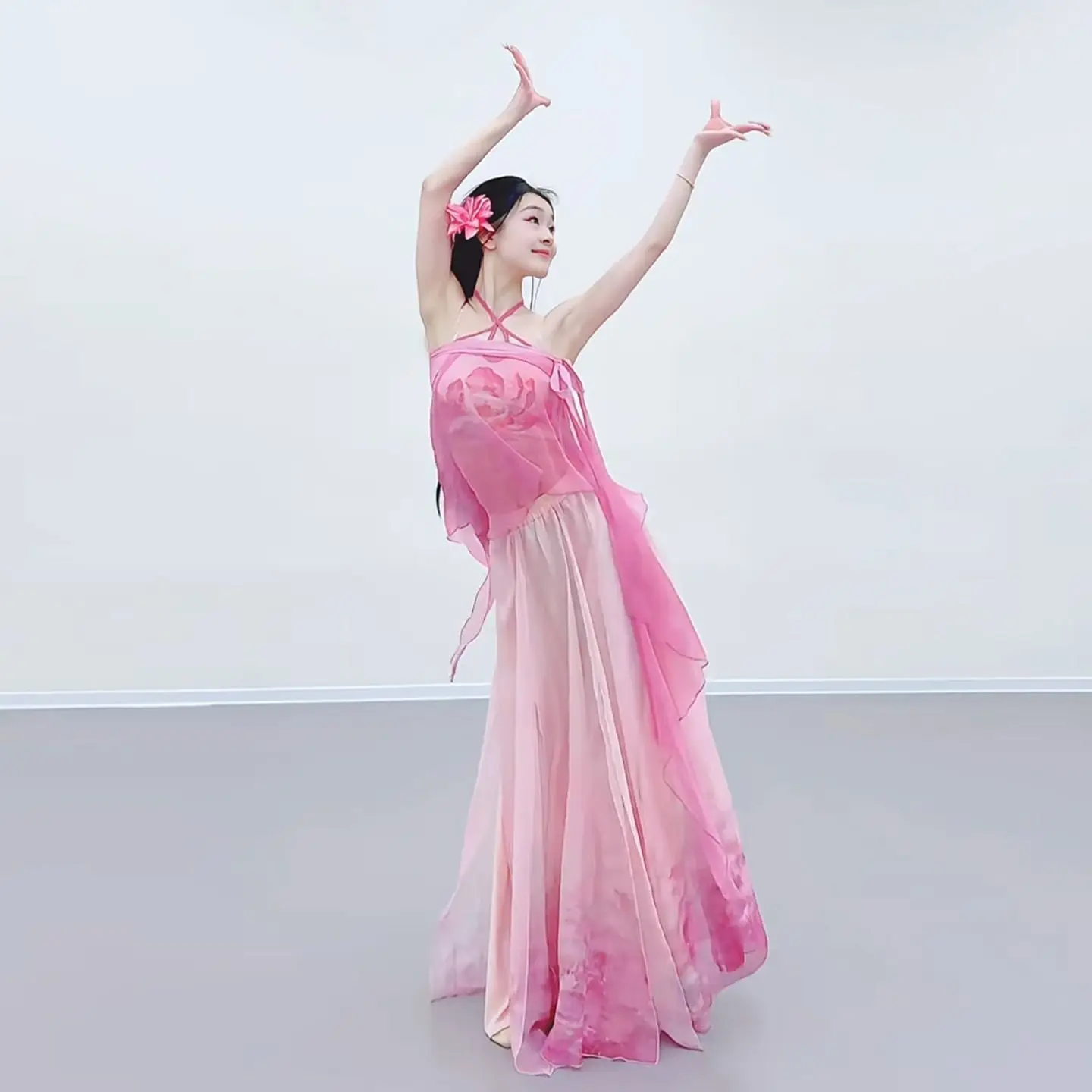 

2025 New Classical Dance Costume Practice Performance Dancewear Fairy Embroidery Outer Flowing Large Swing Skirt Set For Women