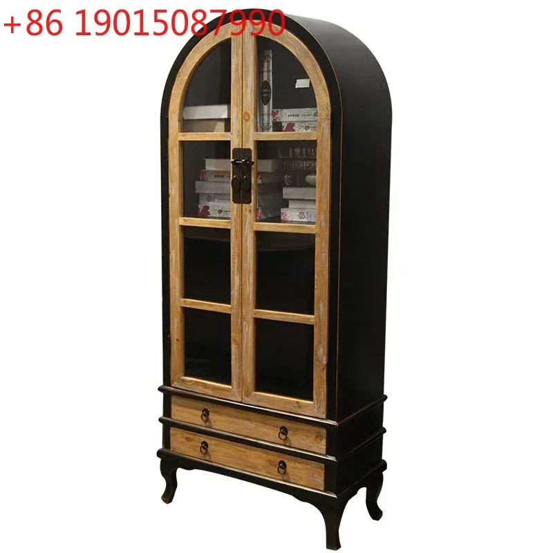 N American Style Solid Wood Vintage Vintage Wine Cabinet American Style Bookcase Villa Storage Cabinet Restaurant Wine Cabinet