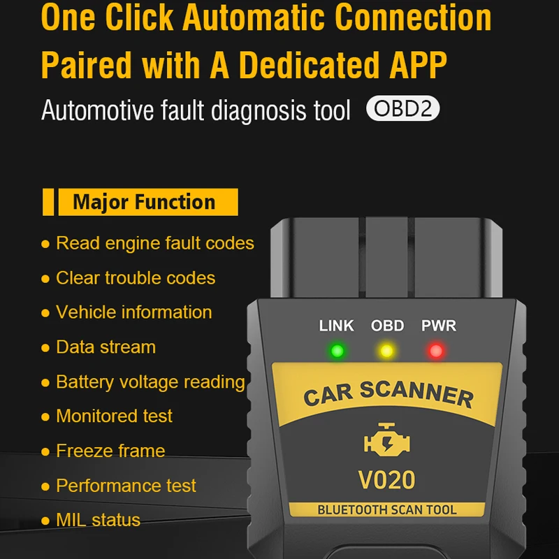 V020 elm327 v1.5 obd2 scanner support bluetooth 4 for ios/android/pc elm 327 code reader clear error engine car diagnostis tool