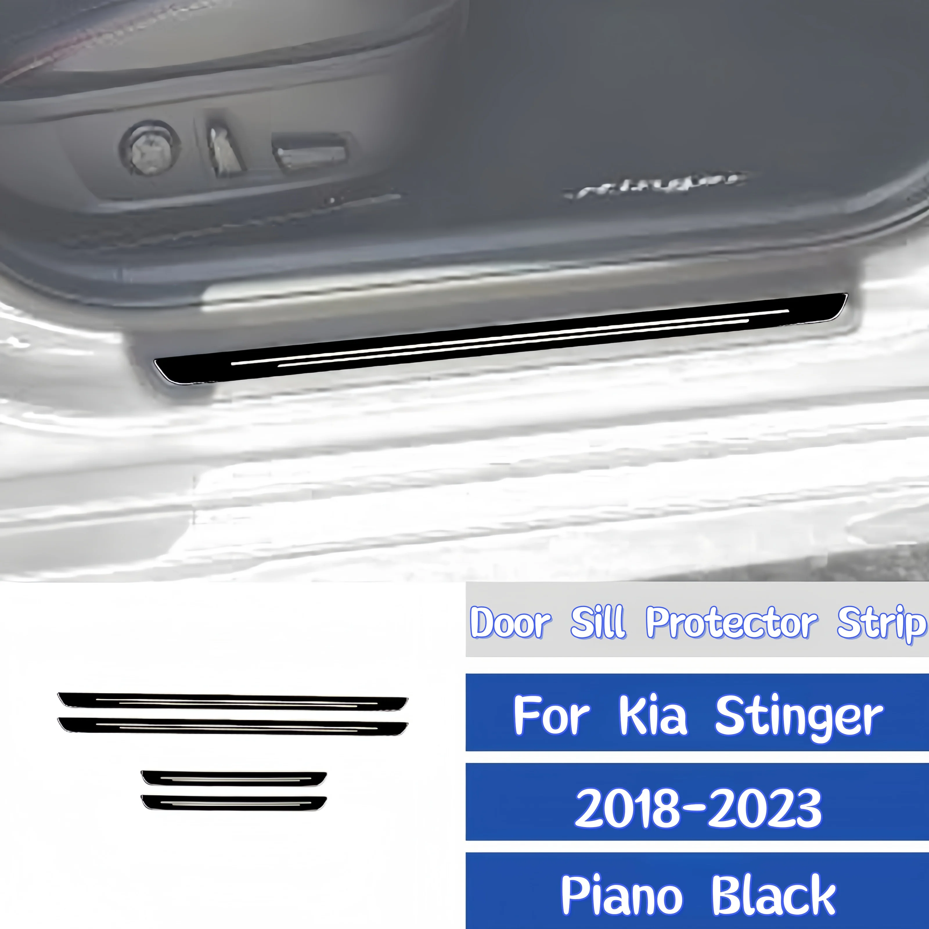 

For Kia Stinger 2018-2023 Piano Black Car Door Sill Protector Strip Trim Cover Decoration Stickers Interior Accessoires