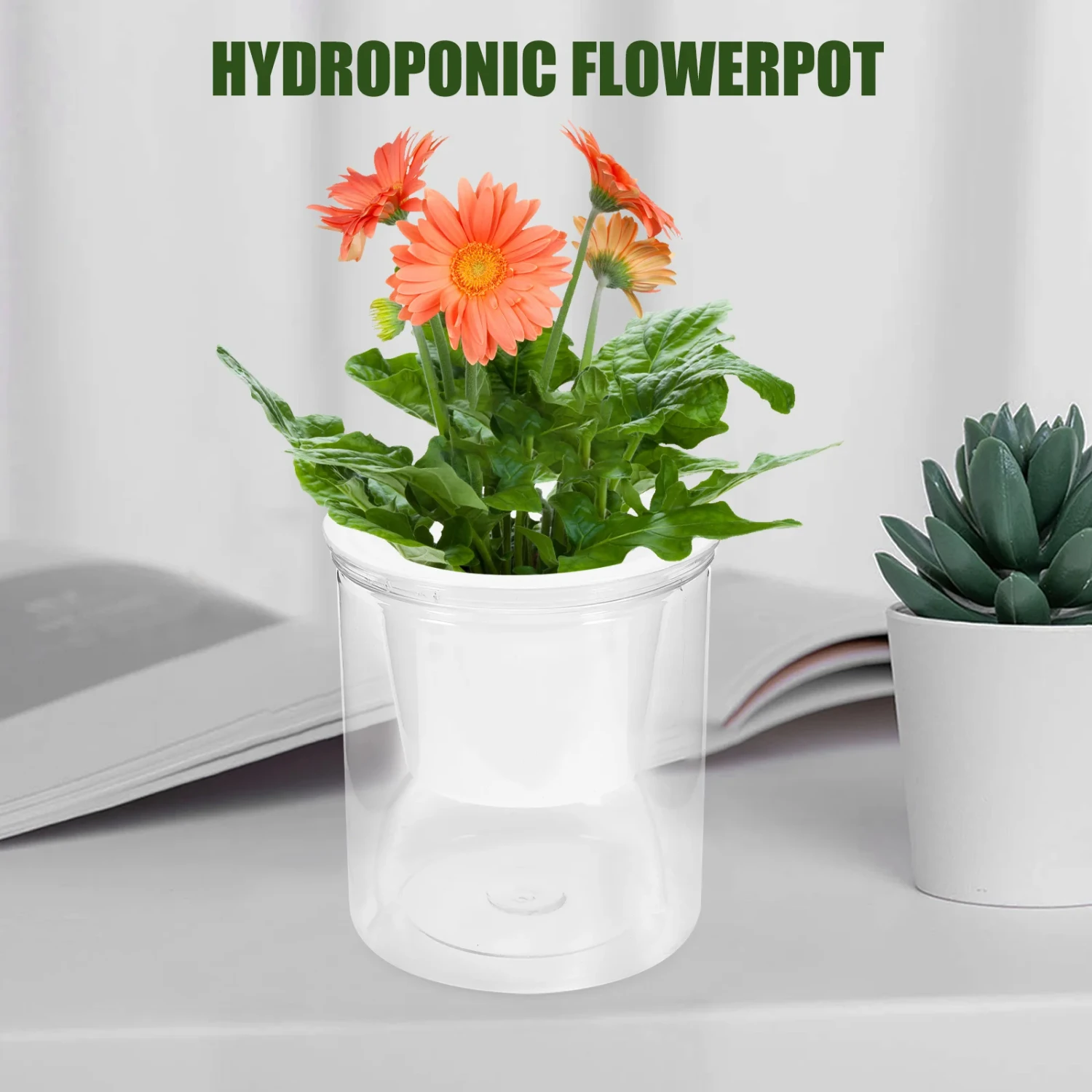 Transparent Hydroponic Lazy Flower Pot Set - 5 Pieces for Indoor Plants Decoration with Automatic Water Absorption - Plastic Pla