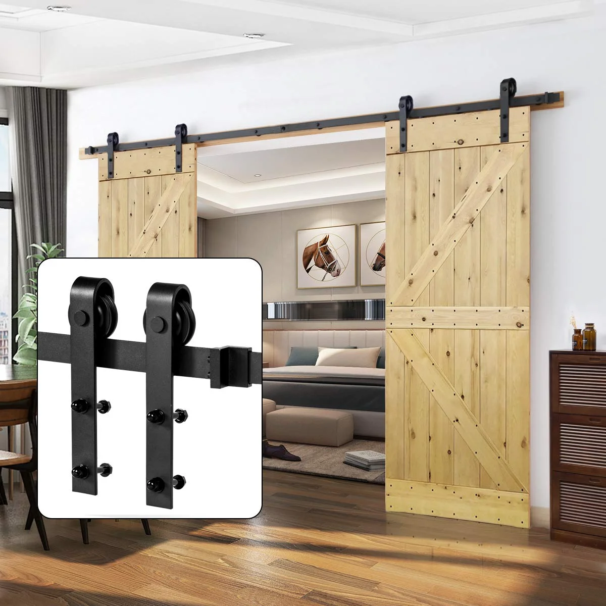 Imagem -04 - Kit de Hardware Porta de Celeiro Deslizante Estilo Armário Moderno Trilho da Trilha Eua 6ft 8ft 10 ft