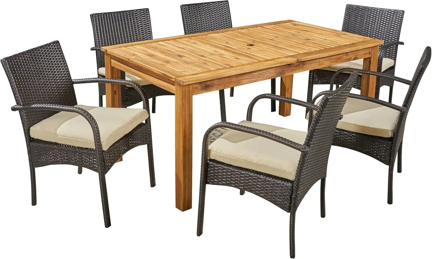 Elmar Outdoor 7 Piece Wood and Wicker Expandable Dining Set, 22.1 "W x 23.5 "D x 32.75 "H