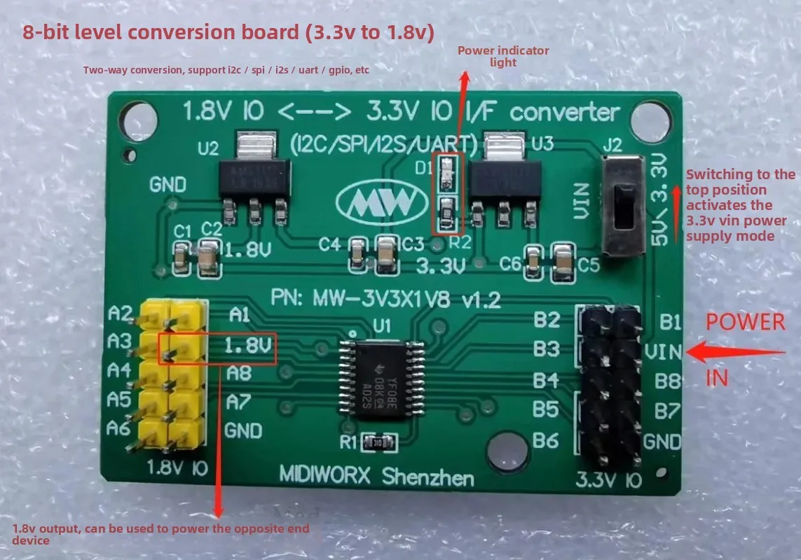 Bidirectional Level Shifter Board (8 Channels)/3.3V To 1.8V