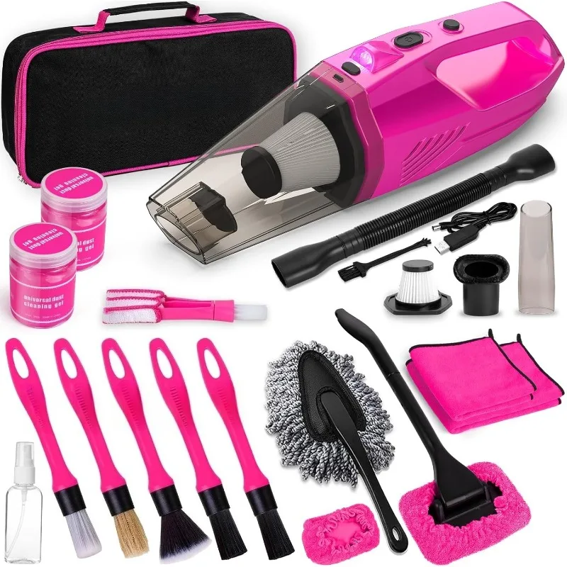 

Car Detailing Kit Interior Cleaner, Car Cleaning Kit with 8000PA Cordless Pink Handheld Vacuum Cleaner, Car Interior D
