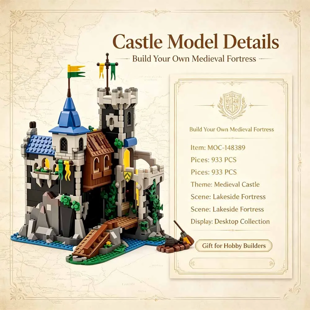 Creative MOC Lakefront Fortress Medieval Castle Blocks Twin Towers Lakeside Fort DIY Model Gift For Adult Collectors 933Pcs