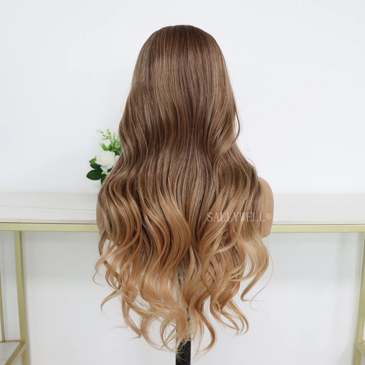 Long Ombre Blonde Lace Front Wig 24 Inch Natural Wavy Daily Hair Synthetic Lace Wigs Middle Part,Hand Tied/Longlife/Lightweight