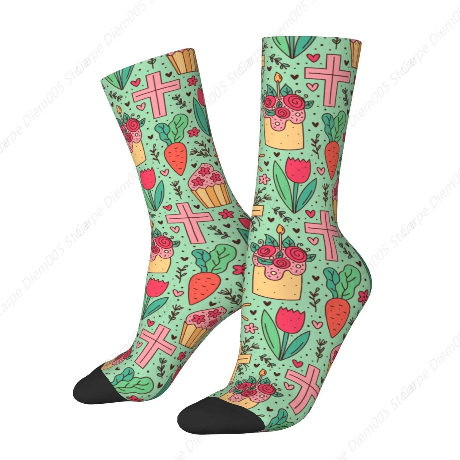 Happy Easter Holiday Doodle Seamless Pattern Socks For Men Women Gift Sport Crew Socks Funny Wicking Socks