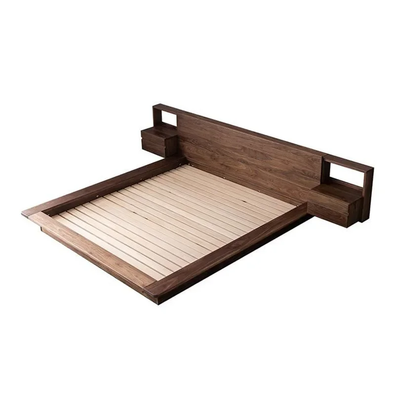 

Nordic Black Walnut Full Solid Wood Double Bed White Oak Tatami