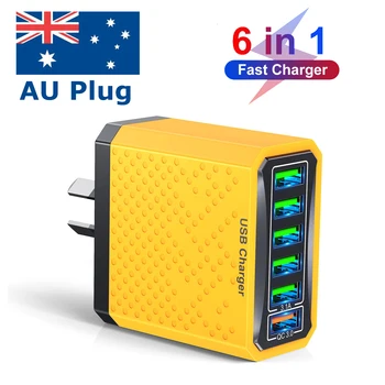 GTWIN 3.1A 6 IN 1AU tak hızlı şarj USB avustralya çok şarj QC3.0 hızlı şarj sarı cep telefonu şarj duvar şarj