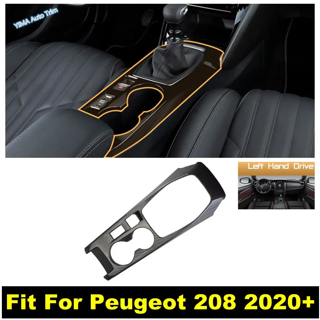 

Car Center Control Gear Shift Water Cup Holder Panel Decor Cover Trim ABS For Peugeot 208 2020 - 2025 Carbon Fiber Accessories