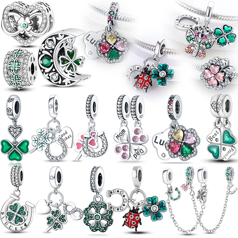 

S925 Sterling Silver Lucky Symbol Colorful Lucky Grass Series Sweet Charms Beads Fit Pan Original Bracelets DIY Fine Jewelry