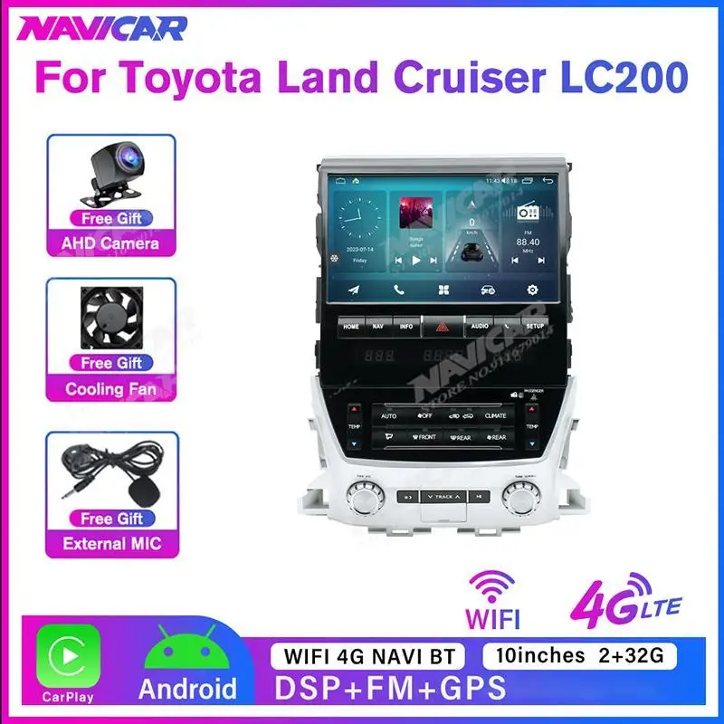 NAVICAR 2+32G Carplay Car Radio For Toyota Land Cruiser LC200 2016-2022 Androd10 Touch Screen Multimedia Player GPS Navigation