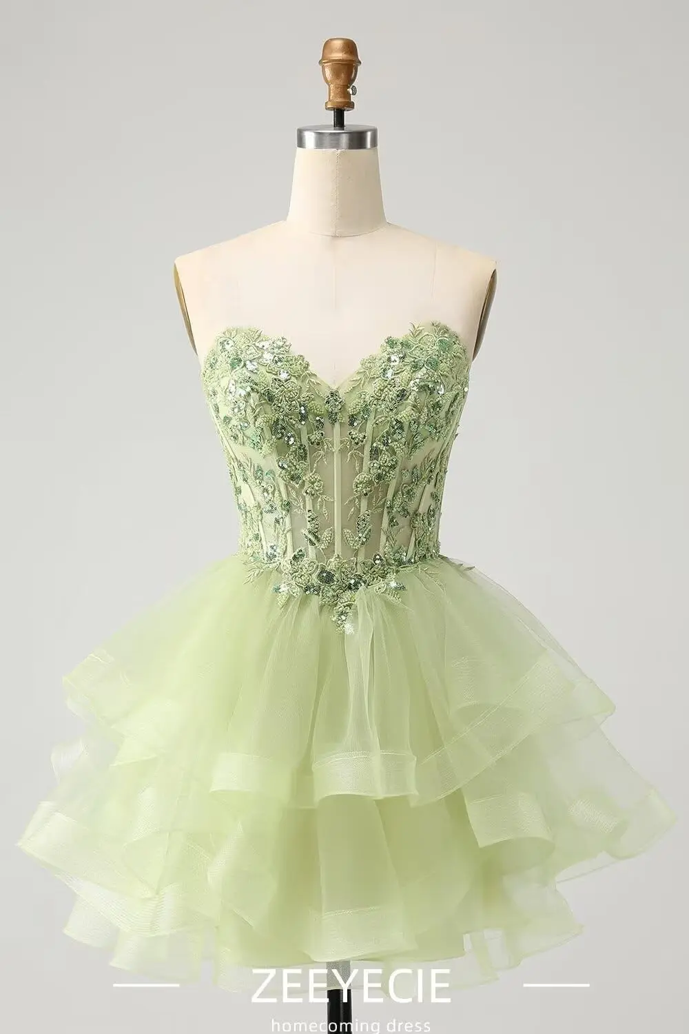 Gelaagde Tule Homecoming Jurken Strapless Kant Applique Kralen Korte Galajurk voor Tieners Quinceanera DAMA Jurk