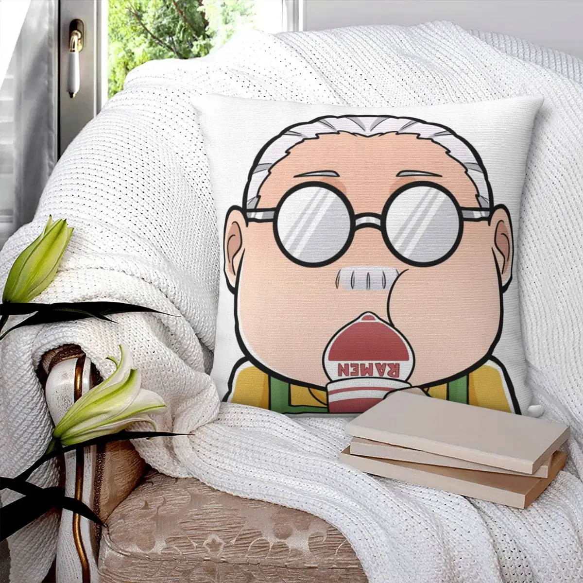 Funda de almohada cuadrada con diseño de anime Sakamoto Taro Eating Ramen Sakamoto Days, funda de cojín para el hogar y el dormitorio