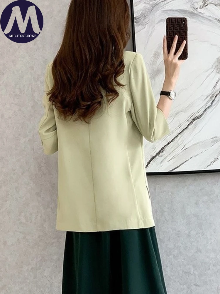 Blazers for Woman Summer Autumn Elegant Half Sleeve Double-breasted Office Blazers Coats Fashionable Casual Loose Women's Coat