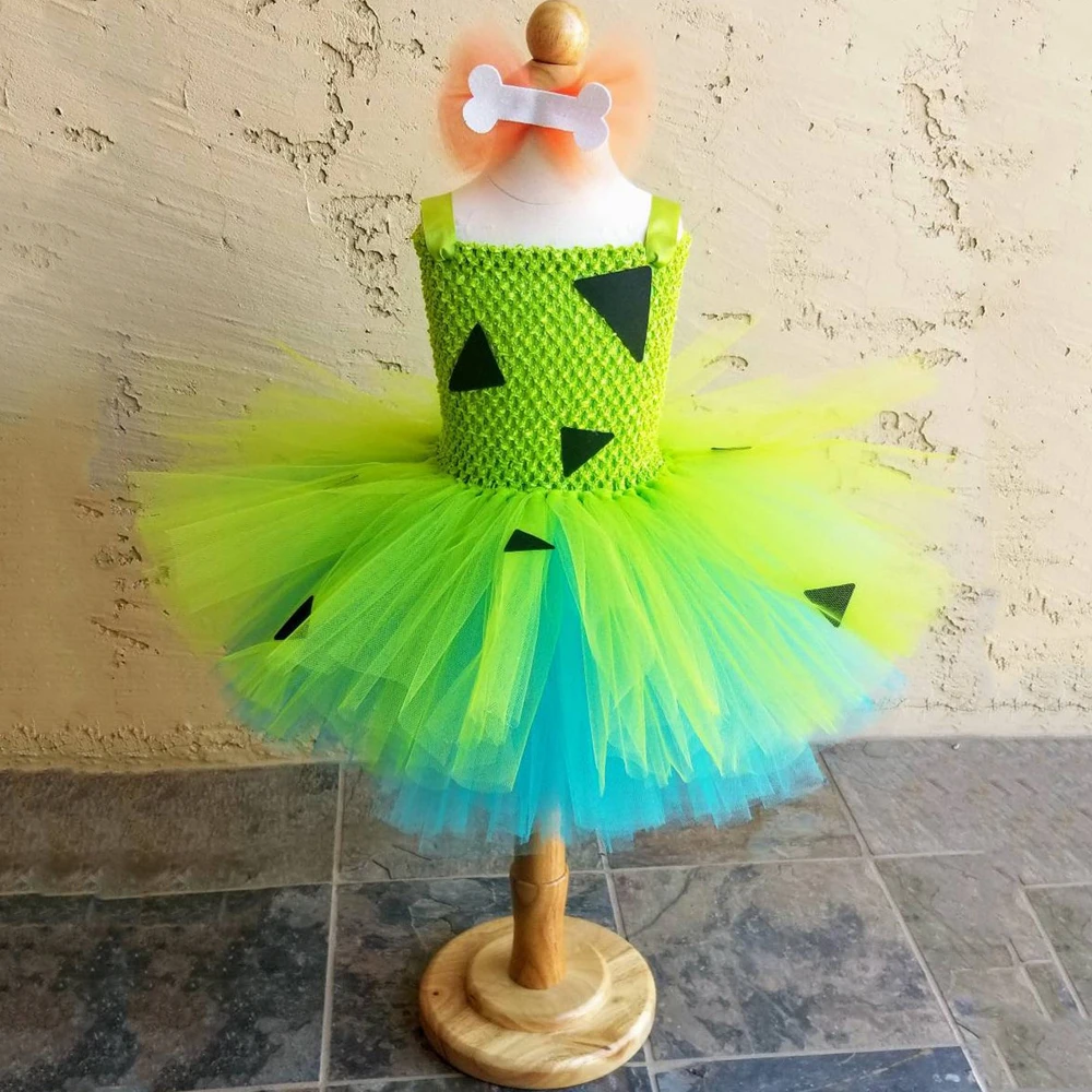 Flinstones Pebbles Tutu Dress for Baby Girls Birthday Halloween Costumes for Kids Pebblestone Princess Dresses New Years Outfit