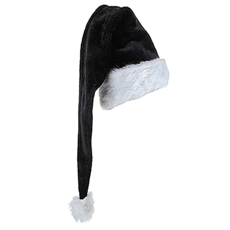 Sombrero de Papá Noel De terciopelo para adultos, gorro cómodo tradicional de felpa en blanco y negro, gorro de Papá Noel de Navidad para regalos de Año Nuevo