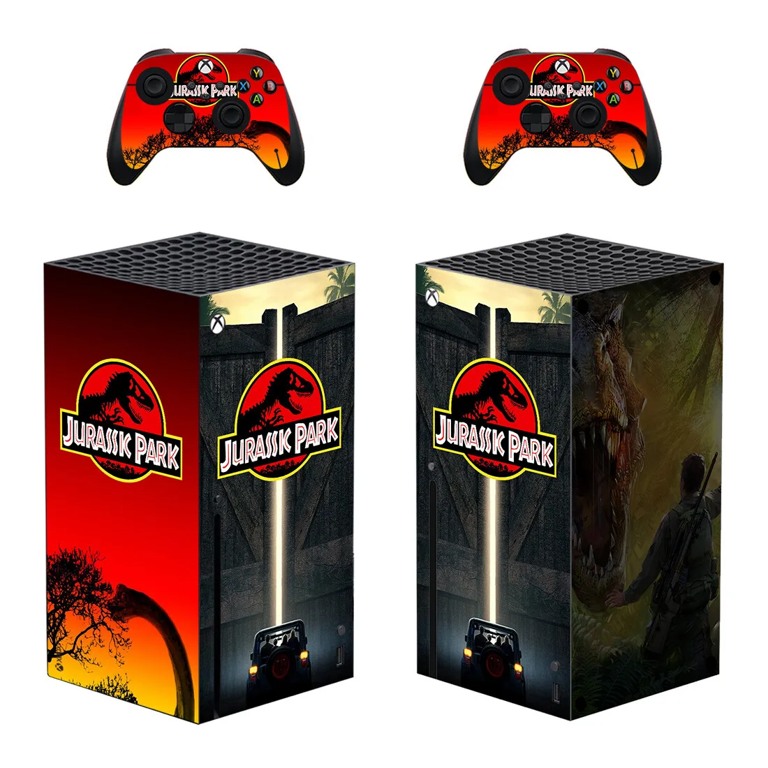 Jurassic Park-pegatina de piel para consola Xbox Series X y 2 controladores, vinilo