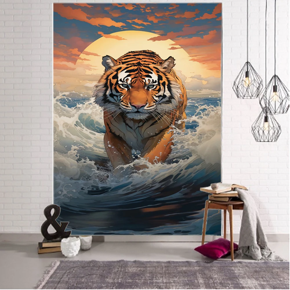 Tiger painting illustration background decoration tapestry home background wall decoration tapestry